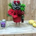 5 Red Roses in a Wooden Stump