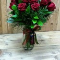 15 Red Roses in Glass Vase